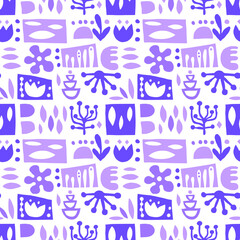 Seamless pattern with geometric silhouettes of vegetation and flowers. Cute elegant flowers vector illustration. Background for poster or cover. Figure for textiles.