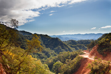 A view of a canyon and a dirtroad in bolivia