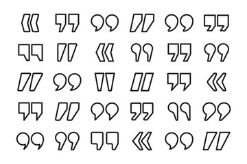 Quotation marks vector collection. Quotes icon. Lined speech mark symbol.