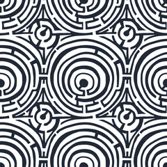 Seamless pattern with round labyrinth. Surface design.