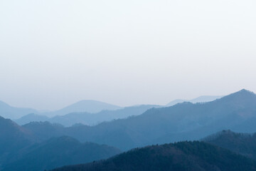 The Red and Blue autumn color mountain of the Morning. At dawn.