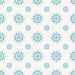 Blue Ship steering wheel icon isolated seamless pattern on gray background. Vector