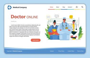Website concept design for medical help resources. Online doctor instant help approach. Healthcare business solution.