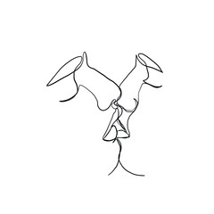 Linear lovers. Man and woman faces in minimal style. One continuous line drawing two human. Logo couple in love. Silhouette male and female. Vector design for Valentines day, wedding invitations.