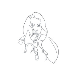 Hand drawing woman portrait drawn in one continuous line style. Linear woman. 