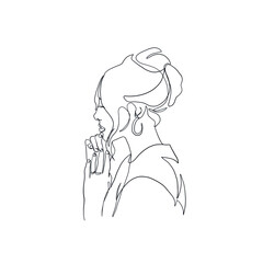 Hand drawing woman portrait drawn in one continuous line style. Linear woman. 