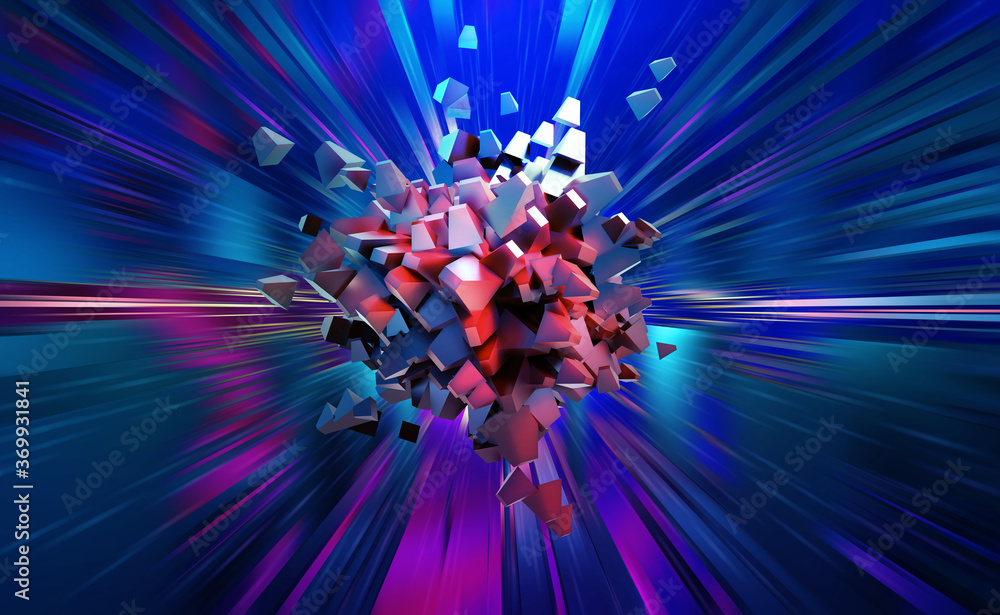 Aufkleber Big data in digital cyberspace. High-speed communication and high technologies. 3D illustration of an abstract processor in information flow