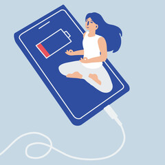 Woman meditating and practicing yoga concept. The girl sits in the lotus position. the thought process and the search of idea. Vector illustration