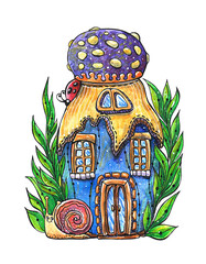 Cartoon mushrooms,Illustration,Watercolor painting,Fairytale,Fairy mushroom,Poster in the nursery
