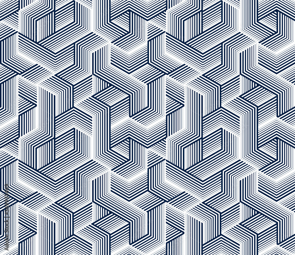 Poster 3d cubes seamless pattern vector background, lined dimensional blocks, architecture and construction