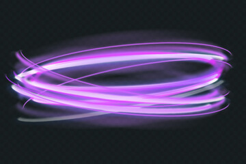 Neon pink circles isolated on transparent background, light effect, vector illustration