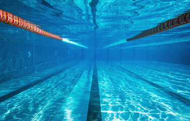 Empty underwater swimming pool with copy space