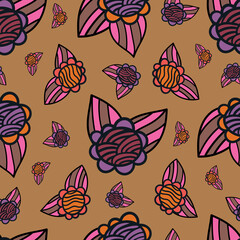Retro 60s floral. Vector repeat pattern. Great for home decor, wrapping, fashion, scrapbooking, wallpaper, gift, kids, apparel.