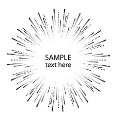 Radial halftone dots in Circle Form for comic books . fireworks Explosion background . Vector Illustration . Starburst
 round Logo . Circular Design element . Abstract Geometric star rays . Sunburst .