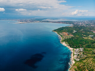 Fototapeta na wymiar Aerial view of Bukit peninsula with blue ocean at Bali