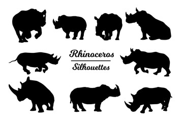 Rhinoceros animal silhouettes. Rhino