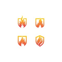 Shield with fire flame symbol logo template vector