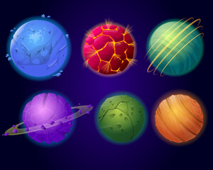 Collection cartoon colorful planets 
