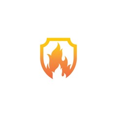 Shield with fire flame symbol logo template vector