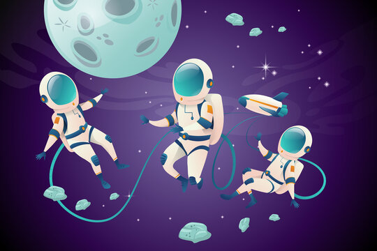 Set of cartoon astronauvts character in open space © NADIIA