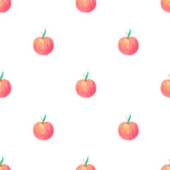 Watercolor seamless pattern with apples on white background. Hand-painted watercolor apple background. Perfect for covers, fabric, textile. Lovely fruit illustration.