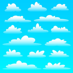 Collection of cartoon clouds on a blue background