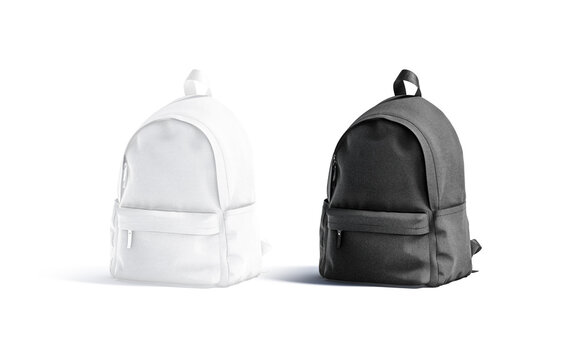 Blank black and white closed backpack with zipper mockup set,