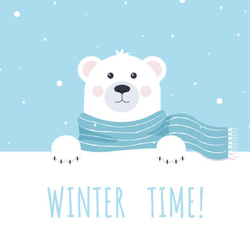 Cute polar bear vector print for postcard