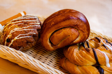 Fresh baked goods in a wicker basket