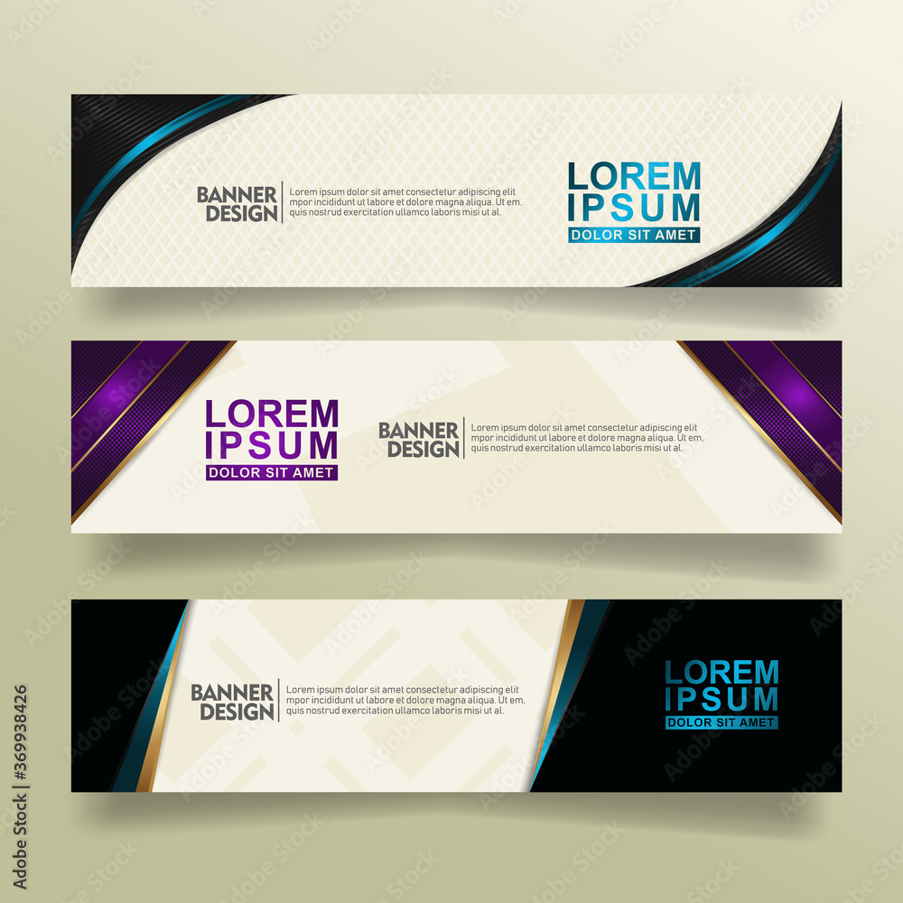 Fototapete set abstract banner template design with flow line shape ornate on modern pattern background