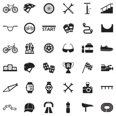 Biking Icons. Black Flat Design. Vector Illustration.