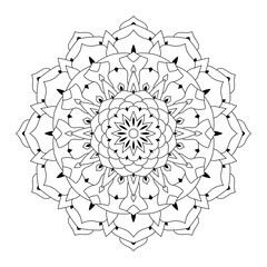 Outline round Mandala ornament isolated on white background. Floral oriental pattern for tattoo, wedding decoration, henna mehndi, coloring book page, print, anti-stress therapy, yoga. Vector image