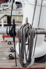 Nautical knot of rope in old ship