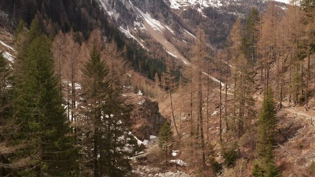 Flying through beautiful valley in Trient, Switzerland