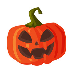Halloween Scary Pumpkin with Smiling Face, Happy Halloween Object Cartoon Style Vector Illustration on White Background