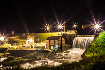 Night Scene of a small hydroelectric plant in rural Brazil - Candido Mota, SP - Pari-Veado river