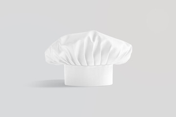 Blank white toque chef hat mockup stand, gray background - obrazy, fototapety, plakaty