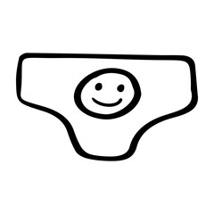 Doodle style drawing, swimming trunks, underpants with smiley face, vector illustration for design and decor, isolated on white background, black color outline drawing