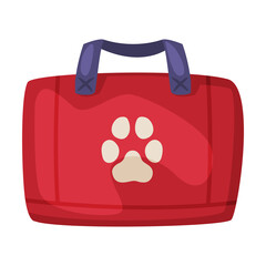 Pet First Aid Kit, Red Veterinarian Bag Cartoon Style Vector Illustration on White Background