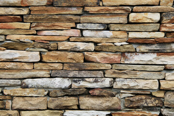 colorful tan and brown thin cut stacked stone block wall