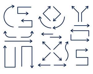 set of directional arrows in thin line style