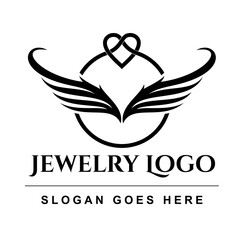 Jewelry logo templates, wing and ring with heart shapes.