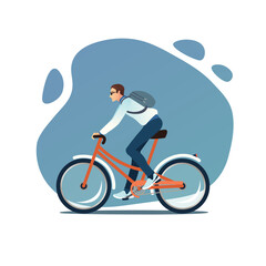 Portrait of Young Man on a bicycle. Сoncept of active life and caring for the environment. Hipster style guy. Fashion Man on Street. Good looking. Cool Guy. Vector Stock Illustration