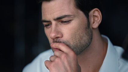 Fototapeta premium Businessman sitting at office table with laptop. Professional working on laptop