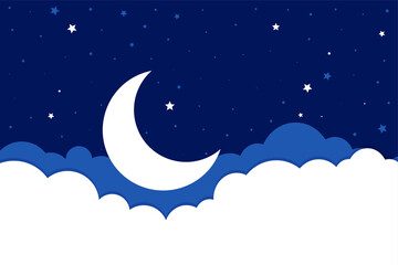 Plakat moon stars and clouds background in flat style