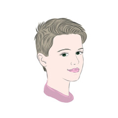 Clip art portrait of adorable boy. Blonde child. 