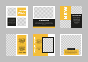 Set of editable square Instagram/social media post templates Suitable for social media posts, internet ads, posters, handouts, flyers. Vector illustration. Transparent space for product/image.