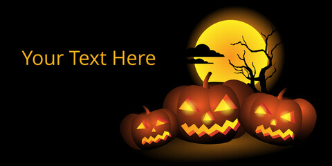 Banner with pumpkins and a full moon. Vector illustration on the theme of Halloween.