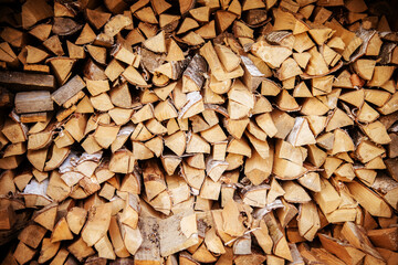 A pile of firewood for cooking in a stove and for a winter