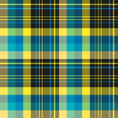 Seamless pattern in simple yellow, blue and black colors for plaid, fabric, textile, clothes, tablecloth and other things. Vector image.